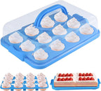 Cake Carrier with Lid, Cake Holder Cupcake Container for 12 Cupcakes 2 in 1 Portable Dessert Container for Pie Muffin Cobbler (Blue)