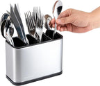 Restaurantware Stainless Steel Utensil Holder 1 Count 7 x 3.3 x 5.1 Inches Durable Cutlery Storage Flatware Organizer Rust-Resistant Sink Caddy Silver Kitchenware Holder
