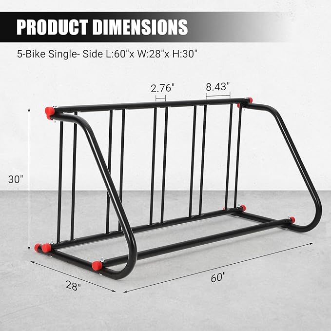 Commercial Grid Bike Rack for 5 Bikes - Heavy Duty Metal Bike Stand Floor, 39.7 LBS Q235 Steel Outdoor Bicycle Parking Rack for Garage, Retail, School, Backyard, Bike Shop (Single Side)