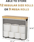 StorageWorks Toilet Paper Storage with Bamboo Lid, Toilet Paper Holder Basket for Up to 9 Mega or 12 Regular Size Rolls, Medium Paper Storage Baskets for Bathroom, Grey, 1 Pack