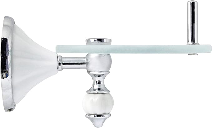 20" Frosted Glass Shelf with Pre-Installed Rail - White Porcelain & Polished Chrome - Flora Series - 5 Year Warrantee