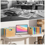 Clear Acrylic File Box Organizer, Bamboo Hanging Folder Storage Boxes, Filing Crate Bin Holder with Handle for Home Office Desk, Letter Size