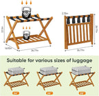 Fully Assembled Bamboo Luggage Racks, Foldable Suitcase Stand with 5 Nylon Straps, Luggage Stand with Shoe Shelf Ideal for Guest Room, Bedroom, Hotel, Honey Oak