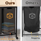 Laundry Hamper, Laundry Sorter, Rolling Laundry Basket with Drawer, 18 Gal (68 L), Pull-Out and Removable Oxford Fabric Bags, Black and Rustic Brown