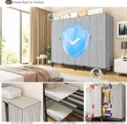Heavy Duty Portable Closet with Cover Magnetic Doors, Metal Rolling Clothes Rack Heavy Duty 1500LBS, Foldable Clothing Rack, Garment Racks for Bedroom/ LivingRoom/ Rental (KT Woodgrain Gray, 66.14in)