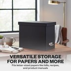 Bigso John Fiberboard Label Frame Desktop File Storage Box - Document Organizer for Important Paperwork - Durable Hanging File Box with a Lid & Metal Label Window - 7.36 x 13.38 x 10.51 in - Dark Grey
