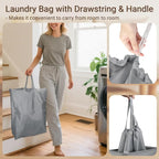 Foldable Laundry Hamper with Lid & Laundry Bag with Drawstring,Portable Laundry Basket with Easy Carry Handles,Clothes Hamper Space Saving Organizer for Bathroom,Bedroom,College Dorm,RV,Grey