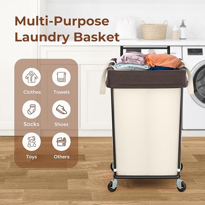 160L Laundry Hamper with Wheels and Handle, 2 Section Large Rolling Laundry Basket Bag with Wheels, Clothes Hamper Cart for Laundry, Bedroom, Bathroom and Dorm