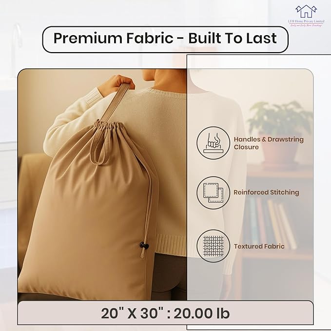 LFH Home Large Premium Cotton Canvas Laundry Bag with Drawstring and Handles Heavy Duty, Multi-Use, and Washable for Home, Travel, College or Storage 20x30 (Pack of 4)-Beige