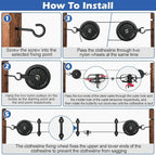 Outdoor Clothesline Kit, 150ft Black PVC Coated Galvanized Clothes Line Pulley Kit with 6.3" Clothesline Pulley, M8 Metal Hooks, 3Pcs Separator, Outdoor Clothes Line Heavy Duty
