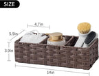Toilet Tank Topper Paper Basket Multiuse Hand Woven Plastic Wicker Basket Bins with Divider for Shelves Rustic Farmhouse Bathroom Decor Countertop Organizer Storage