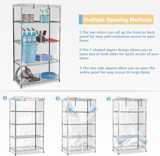 Wire Shelf Cover,600D Heavy Duty 100% Waterproof Shelf Covers for Wire Shelving,Outdoor Storage Shelves Cover for Metal Rack,36 W x 18" D x 72" H,Clear