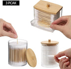 Tbestmax 4 Pack Qtip Holder Bathroom Container, 10/7oz Cotton Ball Cotton Swabs Pads Dispenser, Apothecary Jar with Bamboo Lids for Organizer and Storage (Beige)