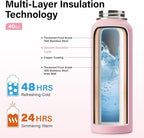 Insulated Water Bottle | Thickened Stainless Steel Vacuum Metal | Portable Sports Water Jug for Gym and Hiking with Straw, Carrier Bag, Handle Strap | BPA-Free 40 oz, Pink