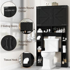 Vabches Over The Toilet Storage Cabinet, Farmhouse Storage Cabinet Over Toilet with 2 Barn Doors ，Toilet Paper Holder Stand，Home Space-Saving Toilet Rack, for Laundry, Restroom, Bathroom.Black.