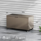 Outdoor Storage Box with Wheels 150 Gallon, Metal Deck Boxes Waterproof, UV Resistant Patio Storage Box with Lid for Patio Furniture, Garden Tools (Brown)