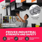 Adjustable Overhead Tote Rail System. Garage Bin Storage. Tote Lift Pro Storage Rack. Ceiling Mounted Bin Organizer – Heavy Duty Ezy Strut & Hat Channel Design – 90" x 25" x 4" (Pack G)