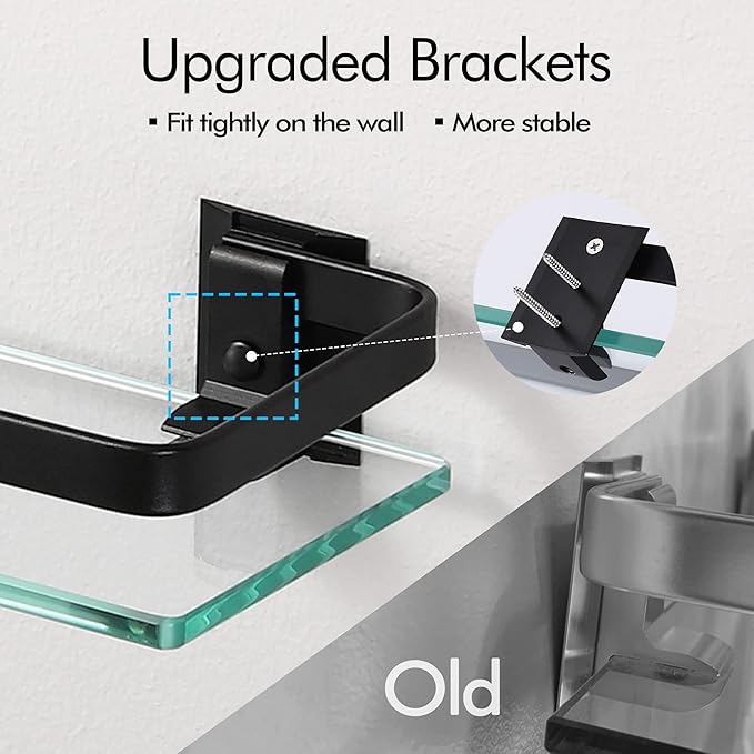 KES Bathroom Wall Shelf Aluminum Extra Thick Tempered Glass Rectangular 1 Tier Basket Wall Mounted Black, A4126A-BK