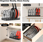 Housolution Pot and Pan Organizer Rack for Cabinet, Pot Lid Organizer with 7 Adjustable Dividers, Pan Holder Storage Rack for Kitchen Cabinet, Black