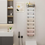 SWTYMIKI Hanging Towel Racks for Bathroom - 9 Tier Over The Door & Wall Mounted Bath Rolled Towel Storage Organizer Holder for Small Bathroom, RV, Camper, Black (Patented)