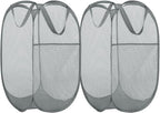 BATTOO Deluxe Strong Mesh Pop up Laundry Hamper Basket with Side Pocket for Laundry Room, Bathroom, Kids Room, College Dorm or Travel 2 Pack White