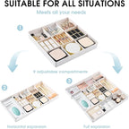 MIUOPUR Expandable Drawer Organizer, Width (10.6"-20.1") Depth (11"-20.1"), Plastic Makeup Drawer Organizer with 6 Removable Dividers, Silverware Organizer, Great for kitchen and Bathroom Drawers