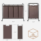 STORAGE MANIAC Laundry Sorter, 4 Section, Laundry Hamper with Wheels, Eco-friendly, Portable, Removable, Waterproof, Brown
