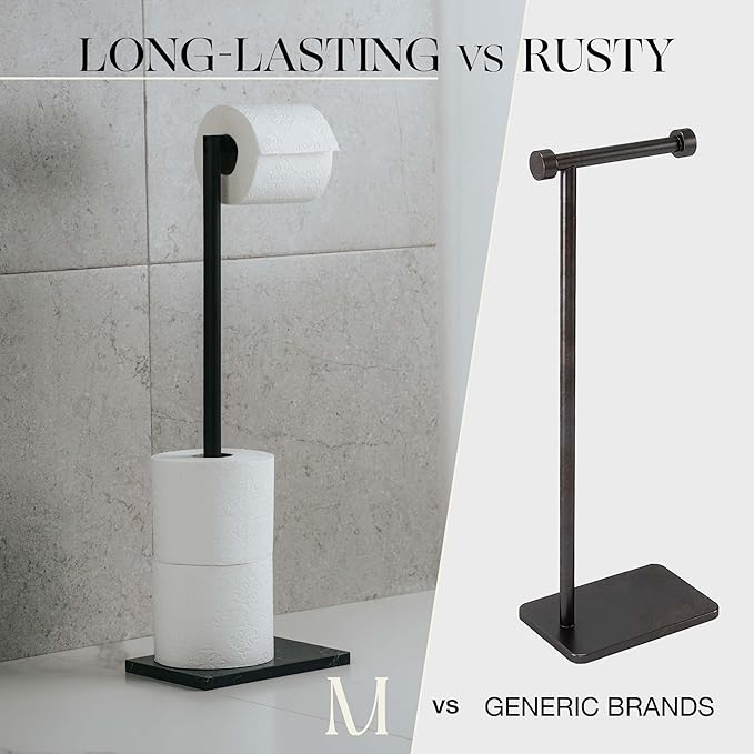 MARMOLUX ACC Free Standing Matte Black Toilet Paper Holder Stand Black Marble Base and Storage - 4 Jumbo Roll Bathroom Hardware Toilet Paper Stand - Stainless Steel Standing Toilet Paper Holder