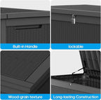 ROJIK Outdoor Storage Housing Deck Box - Waterproof Patio Furniture, Garden Tools, Cushions, Pool Accessories Storage Bench with Lockable Lid and Side Handles (Black, 315 Gal)