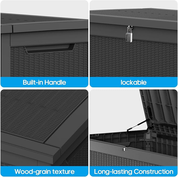 267 Gallon Deck Box Large Outdoor Storage Box Waterproof for Patio Furniture,Outdoor Cushions,Garden Tools and Pool Supplies,Weatherproof(Black,267Gallon)