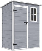 DWVO 5x3ft Resin Outdoor Storage Shed with Floor, Waterproof Lockable Storage Shed with Window, Plastic Outside Tool Storage for Garden, Backyard, Patio, Lawn,Gray