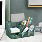 VANRA Office Supply Caddy Metal Mesh Desktop Supplies Organizer School Supply Holder Stuff Storage Organizer 6 Compartments with Drawer (Olive Green)