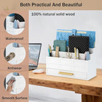 white Wood Desk Organizer and Accessories with Drawer, Bill Mail Organizer and File Mail Holder for Office Supplies, Rustic Desk Accessories & Workspace Organizers for Desk Organization