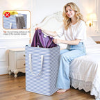 3 Pack Large Laundry Basket,Waterproof & Freestanding Laundry Hamper,Collapsible Clothes Hampers with Easy Carry Long & Reinforced Handles in Bathroom,College Dorm(100Lx3,Blue)