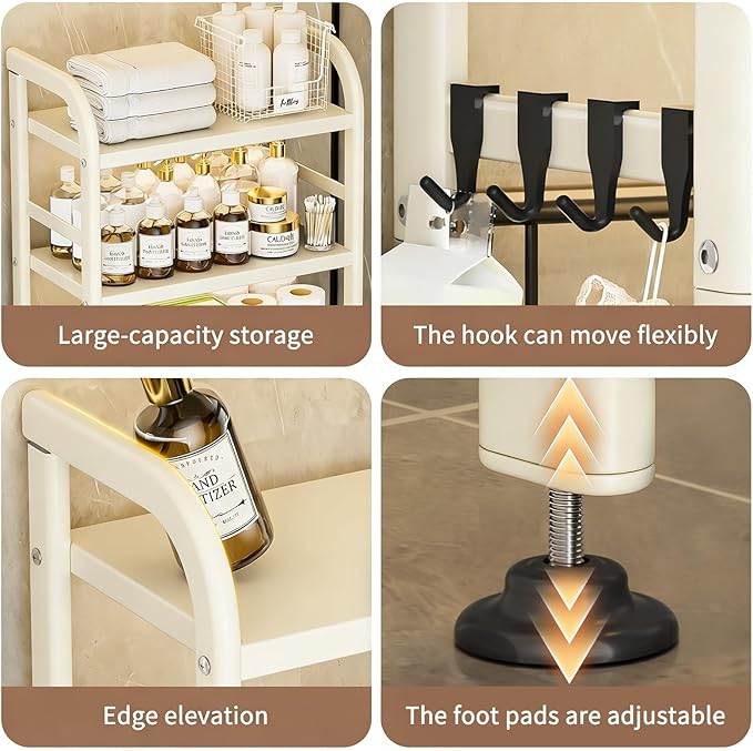 Over The Toilet Storage, Enhanced Oval Tube Bathroom Shelf Organizer, Freestanding Toilet Storage Cabinet with Suction Cups for Fastening, 3-Tires Over The Toilet Rack (White)