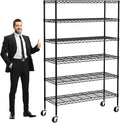 6-Tier Storage Shelves 45" x 18" x 82" Heavy Duty Metal Shelving Unit 2100Lb Capacity Adjustable Storage Racks with Wheels NSF Garage Wire Shelf for Basement Commercial, Black