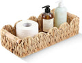 Toilet Paper Storage Basket Wicker Bathroom Basket Water Hyacinth Counter Organizer Toilet Tank Top Storage Shelf Cute Woven Scalloped Decor for Living Room Home Bathroom