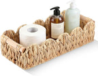 Toilet Paper Storage Basket Wicker Bathroom Basket Water Hyacinth Counter Organizer Toilet Tank Top Storage Shelf Cute Woven Scalloped Decor for Living Room Home Bathroom