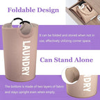 125L Extra Large Laundry Basket with Handles, Folding Dirty Clothes Hamper, Independent Laundry Hamper in 600D Oxford Fabric, Rugged Storage Basket for Family, Dorm, Khaki