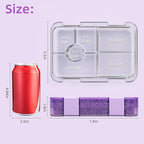 Bento Lunch Box for Kids, Plastic Lunch Box Case, 5/6 Tritan Compartments, BPA free, Ideal Portion Sizes for On-the-Go Meal, Shiny Purple and Clear