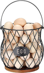 Chicken Egg Basket With Handle, Egg Baskets for Gathering Fresh Eggs, Wire Basket with Wooden Base for Farmhouse Coops, Round Chicken Baskets, Rustic Vintage Kitchen Decor Holder(Style 3)