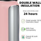 Fanhaw 20 oz Insulated Stainless Steel Water Bottle with Anti-Dust Chug Lid, Leakproof Vacuum Metal Bottle for Kids, Women & Men (Pink)