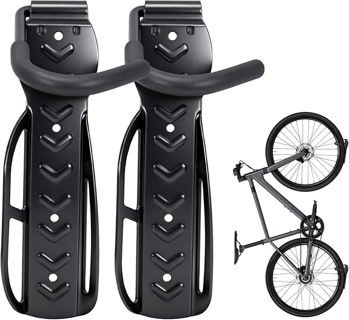 MaxxHaul 51186 Wall-Mounted Bike Rack – Heavy-Duty Steel Bicycle Hanger with TPE Hook – 66 lb Capacity, Space-Saving Vertical Storage for Garage or Apartment – Includes Mounting Hardware