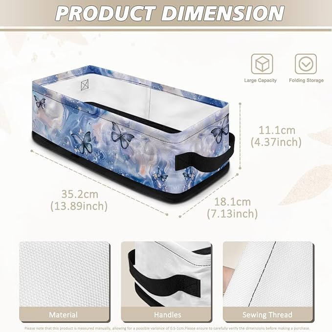 Toilet Paper Baskets Collapsible Storage Bin Rectangular Decorative Basket for Organizing Toilet Paper Basket for Bathroom Living Room Countertop Decor, Butterfly Marble Blue Violet