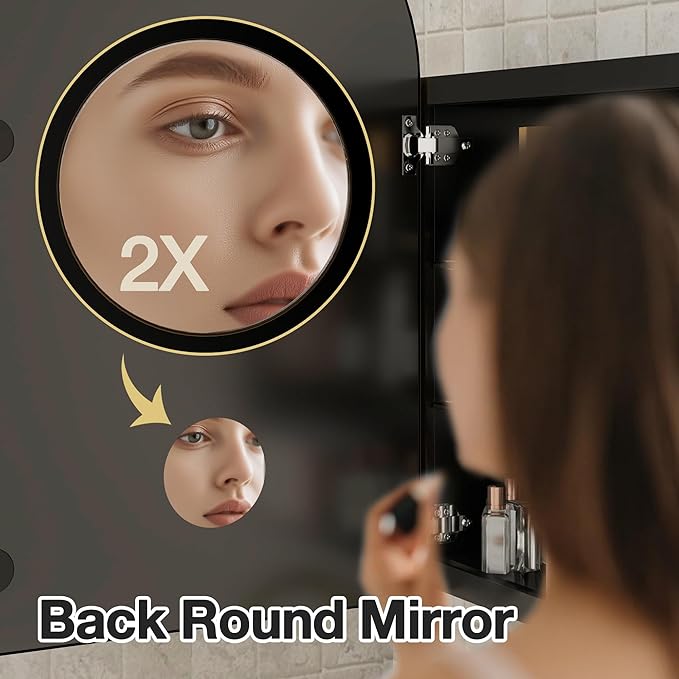 Arched Medicine Cabinet Mirror No Assembly Needed Bathroom Mirror with Storage Recessed or Surface Mount Options (Black, 31.5" L x 19.7" W)