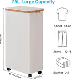 efluky Slim Laundry Hamper with Wheels, Narrow Laundry Basket with Lid and Removable Bag, Aesthetic Dirty Clothes Hamper on Wheels for Laundry Room, Bedroom, Dorm and Bathroom, 75L Beige
