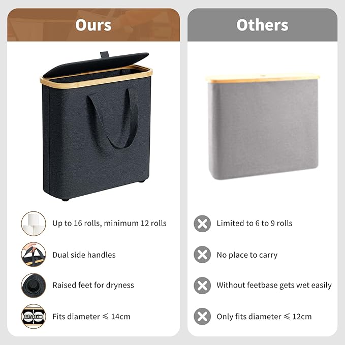 30L Toilet Paper Storage Basket with Lid & Handle, Bamboo Toilet Paper Organizer for Bathroom, Free Standing Toilet Paper Holder Stand for 12-16 Rolls, Bathroom Tissue Storage Bin