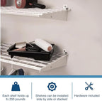 Hyloft 00630 2-Pack Heavy Duty Steel Wall Garage Shelving, 48-Inch X 24-Inch Wall Mounted Shelves for Garage Storage, Low-Profile Brackets, Max Shelf Load 150 Pounds, White Powder Coated Finish