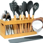 Kitchen Utensil Holder for Counter Extra Large Bamboo Wooden Utensil Organizer with 6 Compartments Cooking Utensil Holder Storage for Silverware Spoons Farmhouse Kitchen Decor (Absorbing Drying Stone)
