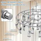 3 Pack Stainless Steel Foldable Round Hanging Drying Rack with 24 Clips, Swivel Hook Wind-Proof Clothes Hanger, Clothes Drying Rack for Laundry, Sock, Bras, Underwear, Laundry Accessories